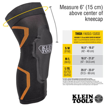 Klein Tools 60623 Knee Pad Compression Sleeve, Knee Support for Construction, Workers and Athletes, Black, M/L