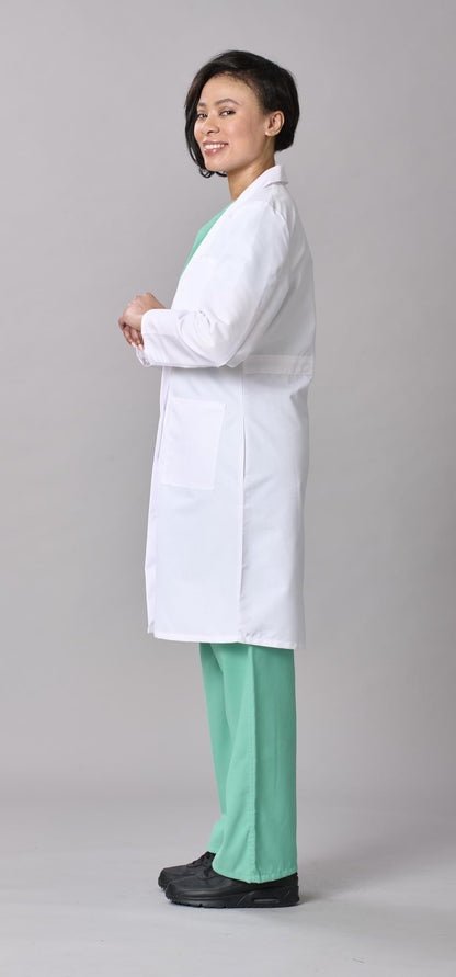 Medline Women's Lab Coat, Full Length, 5-Button Front with Long Sleeves, 3 Functional Pockets & Reinforced Pen Pocket, Professional Medical Coat for Women, White, XS, 1 Count
