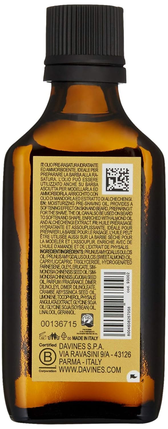 Davines Pasta & Love Pre-Shaving & Beard Oil, Multifunctional Grooming Oil - Softens Coarse Beards & Preps Skin for Shaving - Moisturizing & Non-Greasy, 1.69 Fl Oz