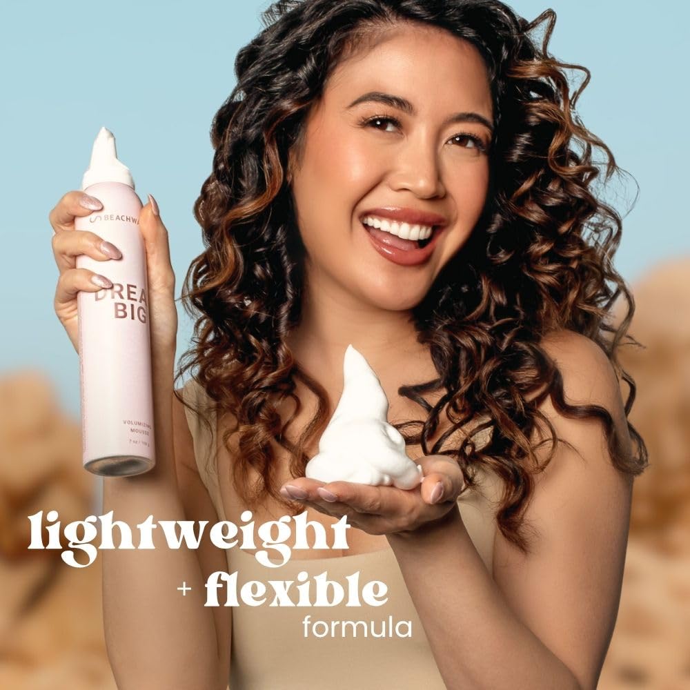 The Beachwaver Co. Dream Big Volumizing Mousse - Full Size (7 Oz) | Lightweight, Flexible Vegan Mousse for Volume & Hold | Add Fullness to Damp or Dry Hair | Polynesian Pink Sugar Fragrance