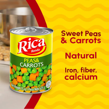Rica Rondo Peas and Carrots, Canned Vegetables, 15 oz Can (Pack of 12)