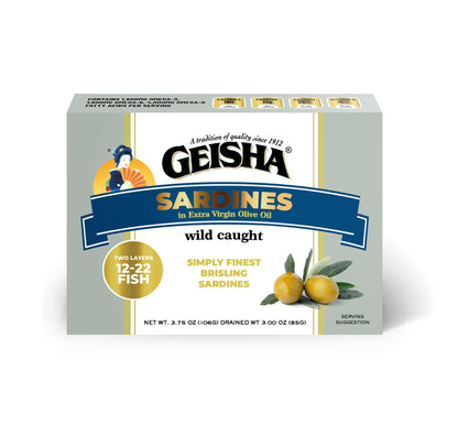 GEISHA Sardines in Extra Virgin Olive Oil 3.75OZ. (Pack of 9), Brisling Sardines | No Trans fat － Gluten Free－NON-GMO － BPA NI－Excellent Source of Protein－Ready to Eat －Omega3 fatty acid 1,800mg－Omega6 fatty acid 1,600mg－Omega9 fatty acid 4,000mg