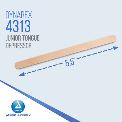 Dynarex Tongue Depressors, Sterile, 5.5" Junior-Sized Length, Made from Beige Birch Wood, Comes in Boxes of 100, 1 Case of 1000