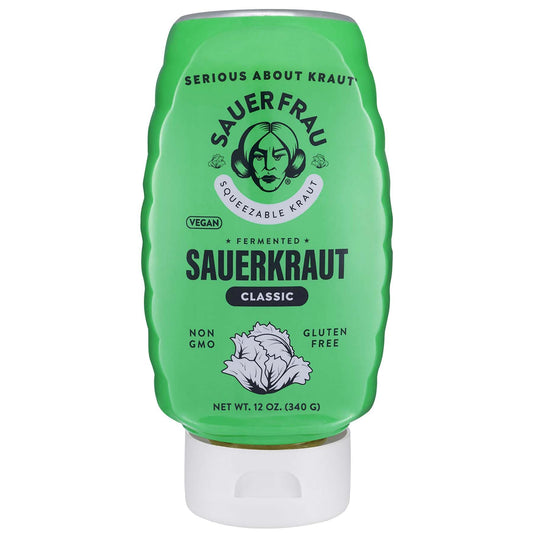 Sauer Frau - Squeezable Sauerkraut - Classic Flavor, Tangy Crisp, Fermented Cabbage, Bold Taste, Easy Squeeze Bottle - 12oz