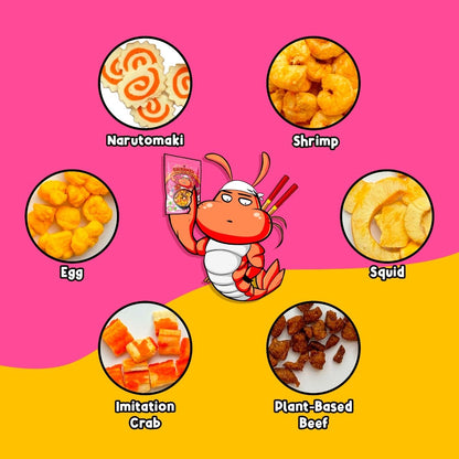 CHIRAMEN Dried Seafood Mix Ramen Toppings – Shrimp, Fish Cake, Squid, Imitation Crab & Egg – Instant Noodle Topping for Cup Noodles, Ramen Bowls & Quick Meals