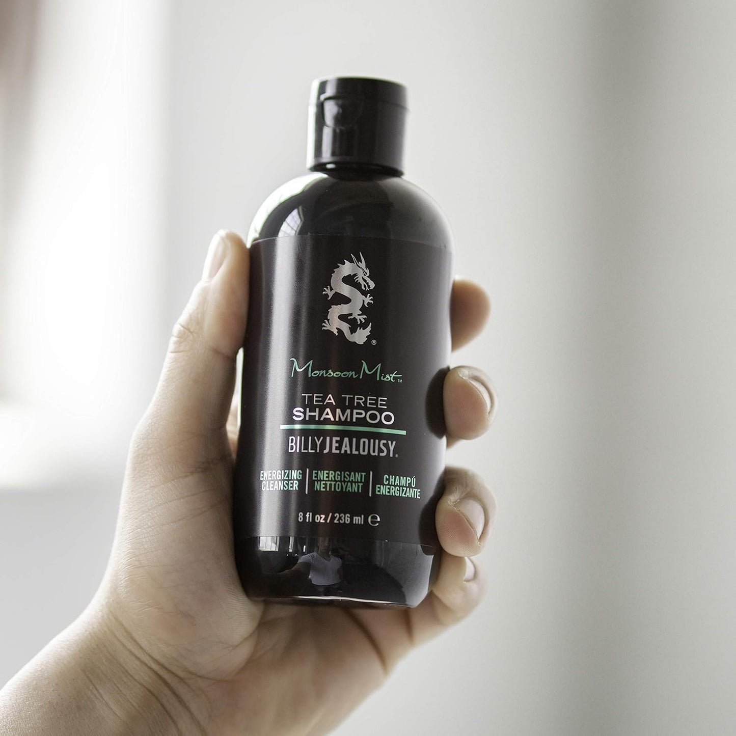 Billy Jealousy Monsoon Mist Tea Tree Energizing Men's Shampoo with Peppermint & Rosemary, Removes Oil Build-up and Soothes Scalp Itch & Irritation, 8 Oz.