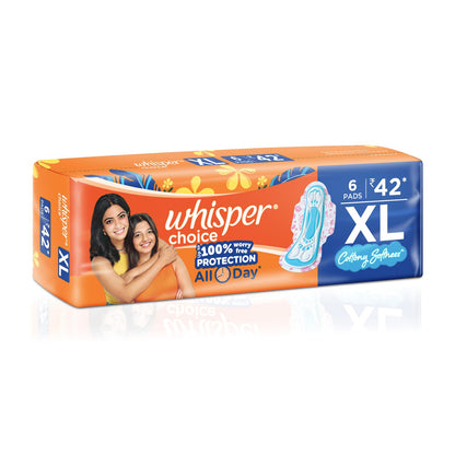 Whisper Choice Sanitary Pads for Women, XL 6 Napkins