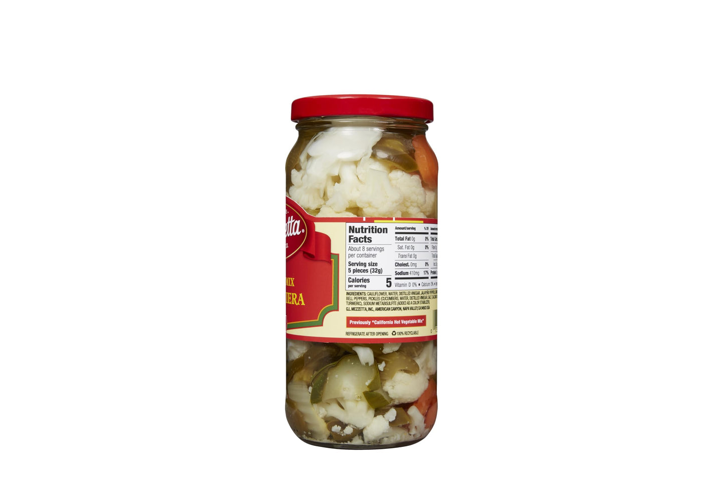 Mezzetta Italian Mix Giardiniera Chicago Style - Hot Giardiniera with Carrots, Celery, Cauliflower & Jalapeño - Tangy Pickled Vegetables for Antipasto - California Harvested - 16 Oz Jar - Pack of 6