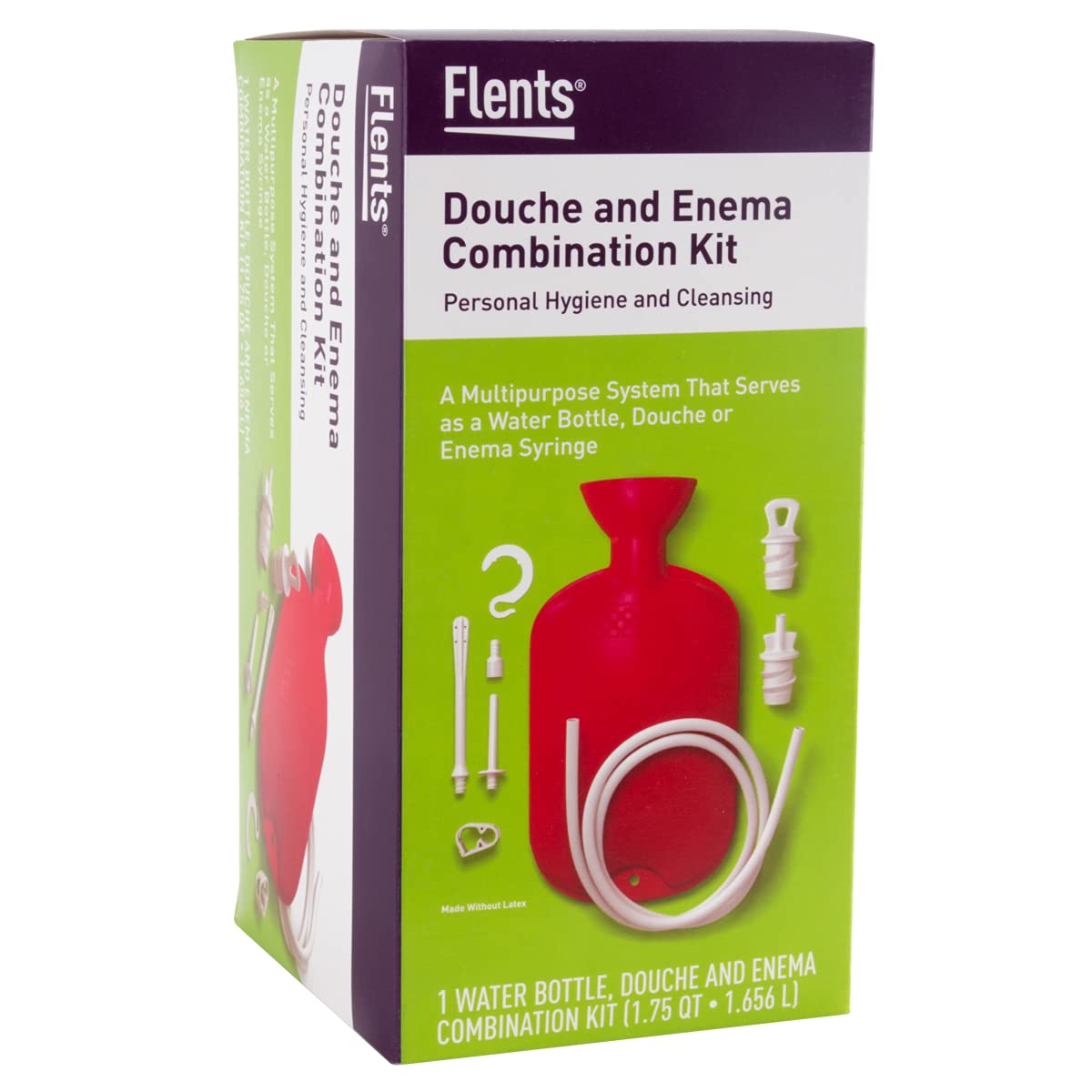 Flents Douche and Enema Combination Kit for Men and Women, Large Capacity, Multipurpose Cleaning System for Personal Hygiene, Colon Detox Cleanse, Made with Comfortable Material, Red (1.66 L)