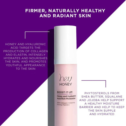 Hey Honey Skincare Boost It Up Collagen-boosting peptides Honey & Hyaluronic Acid Rich Moisturizer for Stronger Skin Barrier | For Premature & Advanced Signs of Aging | Fast Acting | 1.7 Oz