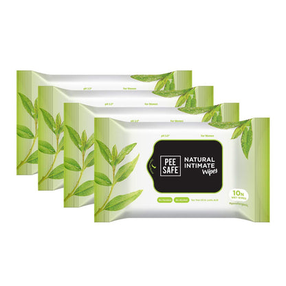 Peesafe Natural Intimate Wipes - 10 Count (Pack of 4)