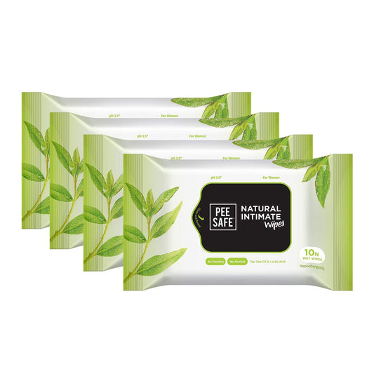 Peesafe Natural Intimate Wipes - 10 Count (Pack of 4)