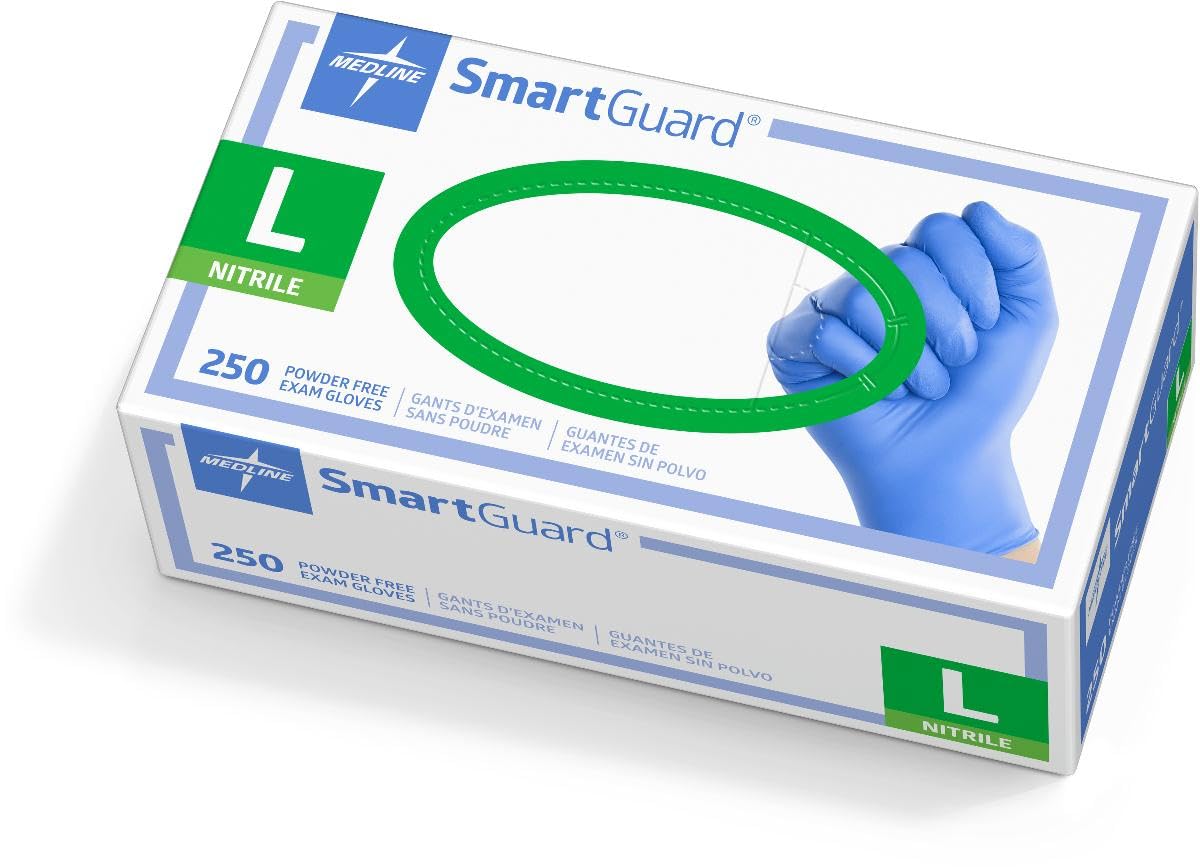Medline SmartGuard Powder-Free Nitrile Exam Gloves, Size L, 250/Box
