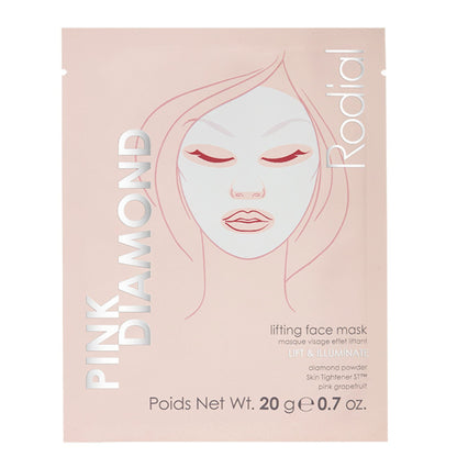 Rodial Pink Diamond Lifting Face Sheet Mask (4 Sachets), Diamond Powder, Vitamine C, Skin Tightener ST, Deeply Moisturising Sheet Mask, Even Skin Tone, Sheet Mask for Wrinkles and Lines