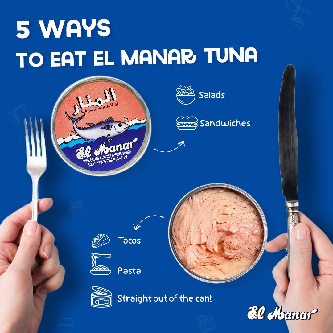 Solid Tuna in Virgin Olive Oil - Canned Tuna Fish in Cold Pressed Tunisian Olive Oil from El Manar - 10-Pack of 160g Cans