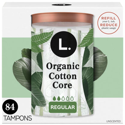 L. Cotton Tampons Regular Absorbency, Contains an Organic Cotton Core, Made Without Synthetic Pesticides, or Fragrances 84 Count (2 Packs of 42)