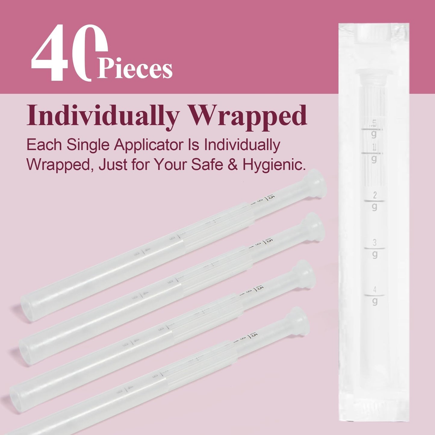 40 Packs Disposable Vaginial Suppository Applicators - Fits Lubricants, Creams and Most OTC Gels, Individually Wrapped Feminine Care Applicator with Dosage Markings