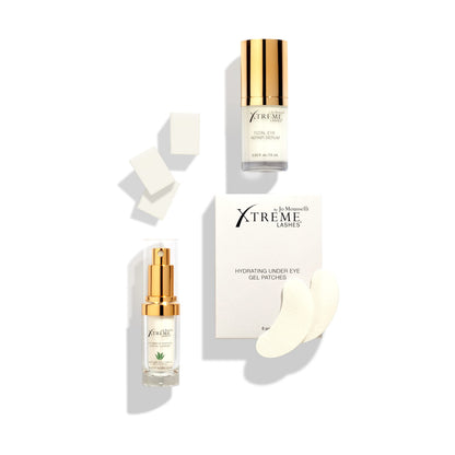 Xtreme Lashes Extend Your Beauty Rituals - Eye Treatments Kit - Lash Extension Safe, includes Serum, Under Eye Gel Patches, Cleanser, and Cosmetic Sponges