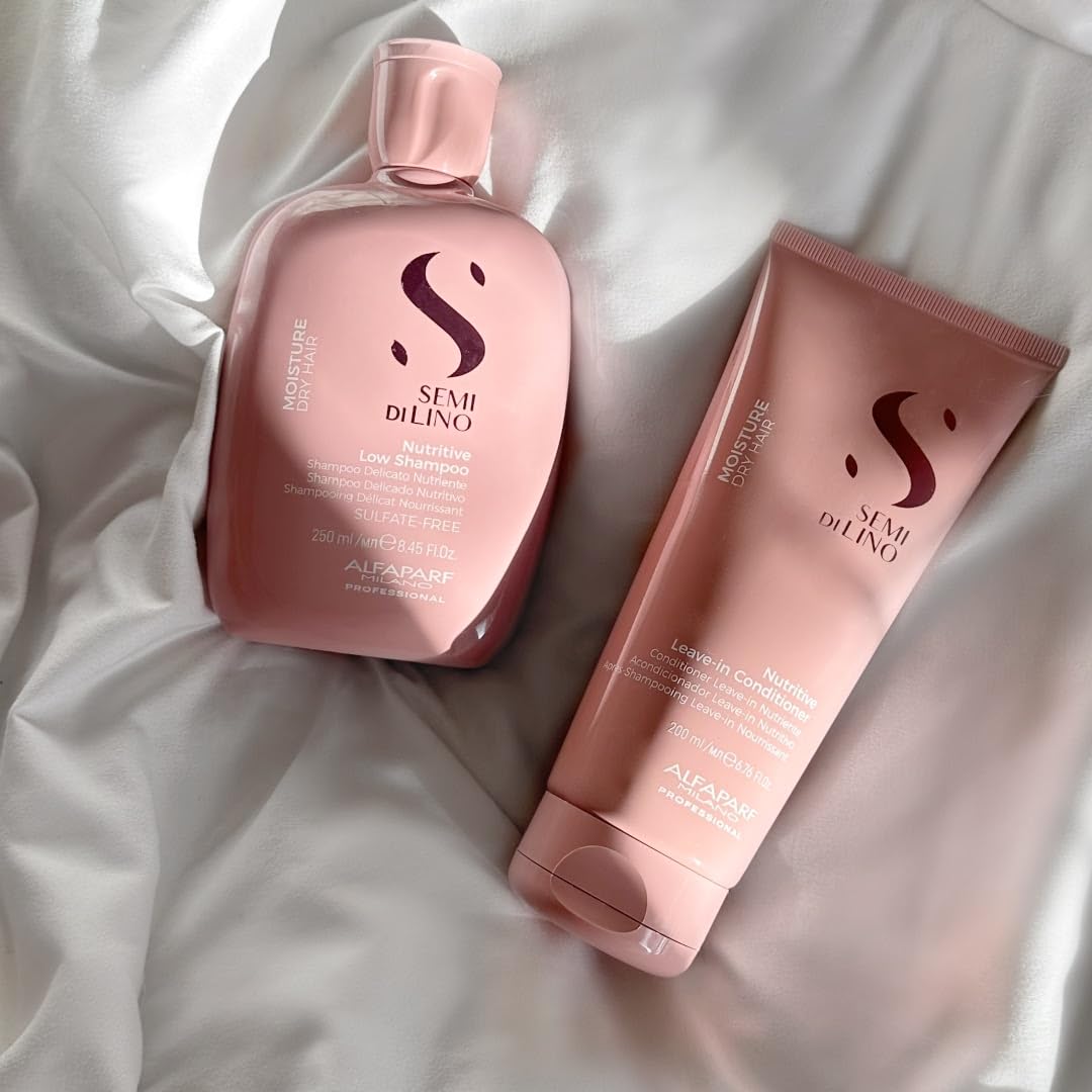 ALFAPARF MILANO Semi di Lino Moisture Nutritive Shampoo and Conditioner Set for Dry Hair - Sulfate Free Moisturizing Shampoo and Conditioner - Safe on Color Treated Hair - Adds Shine and Softness