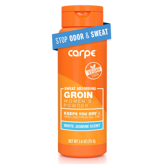 Carpe Sweat Absorbing Talc-Free Body Powder for Women, Anti-Chafing and Safe for Feminine Areas, White Jasmine Scent