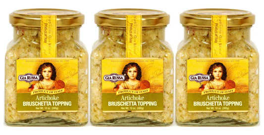 Gia Russa Artichoke Bruschetta Topping - Artichoke Hearts, Dips and Spreads, Vegan Tapenade Spread, Gluten Free Spread, Product of Italy, Antipasta Food, Italian - 10 Oz (3-Pack)
