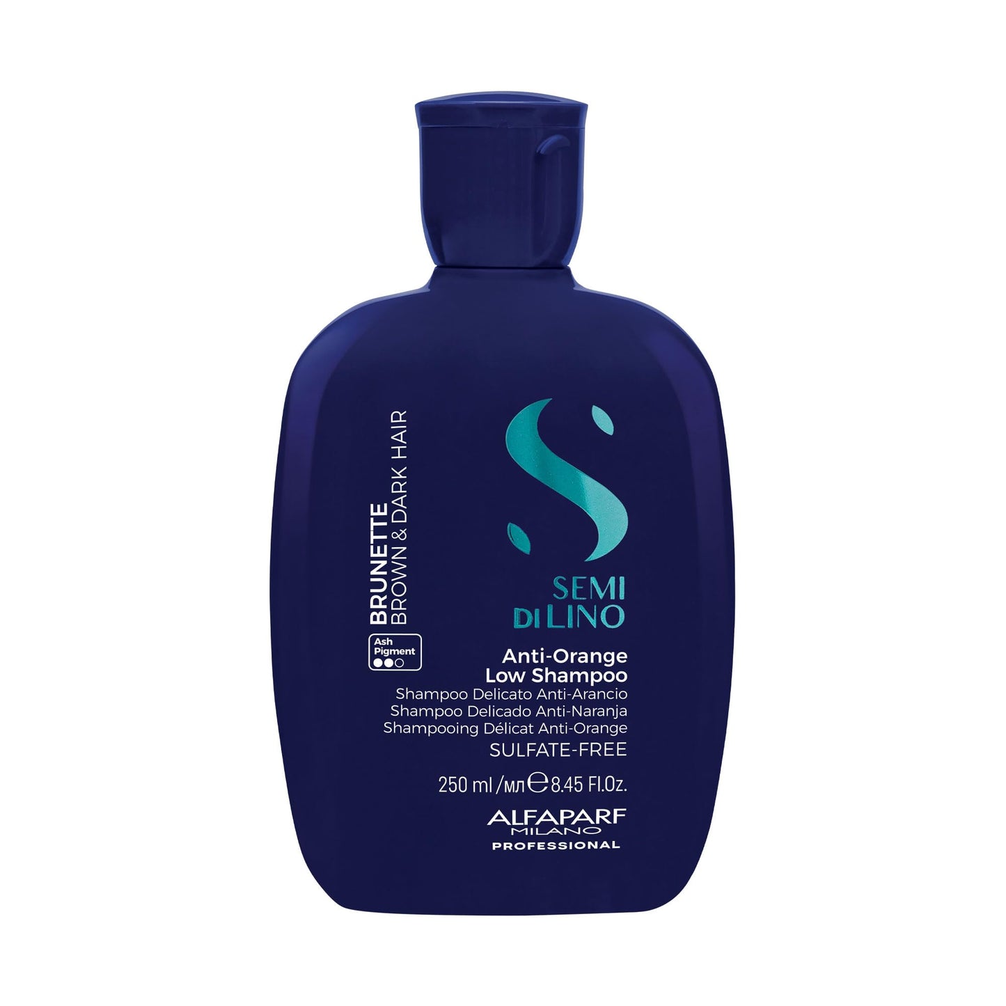 ALFAPARF MILANO Semi di Lino Blue Shampoo for Brunette, Brown, Chestnut & Dark Hair - Anti Orange Shampoo - Sulfate Free - Removes Brass & Unwanted Orange Tones (8.45oz)