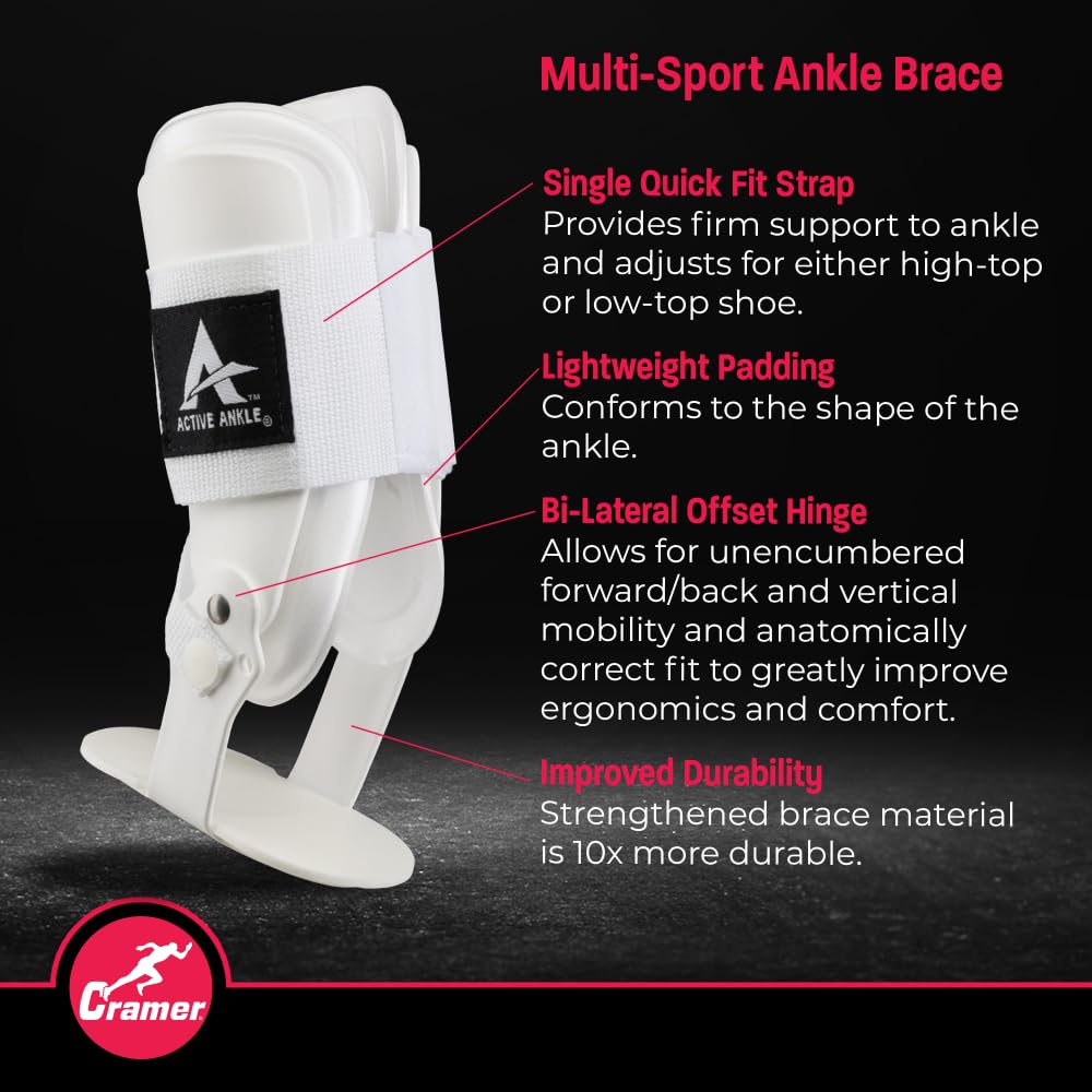 Active Ankle T2 Ankle Brace, Rigid Ankle Stabilizer for Protection & Sprain Support for Volleyball, Cheerleading, Ankle Compression Braces for Men & Women, White, Large