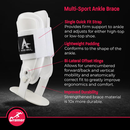 Active Ankle T2 Ankle Brace, Rigid Ankle Stabilizer for Protection & Sprain Support for Volleyball, Cheerleading, Ankle Compression Braces for Men & Women, White, Large