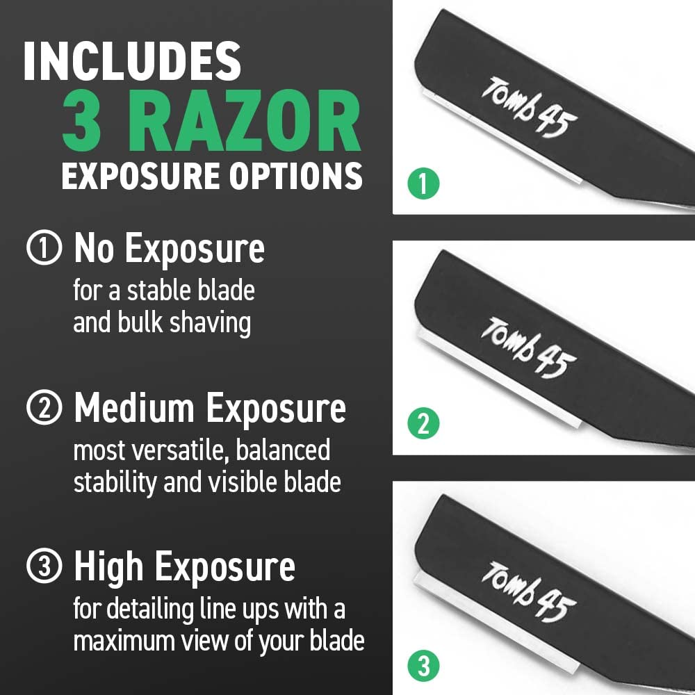 Tomb45 Triple Cartridge Razor Holder | Disposable Razor Safety Handle For Barbers | 100% Metal Grip & 3 Adjustable Blade Exposure Options For Shaving | Men's Straight Edge Razors Manual Shaver