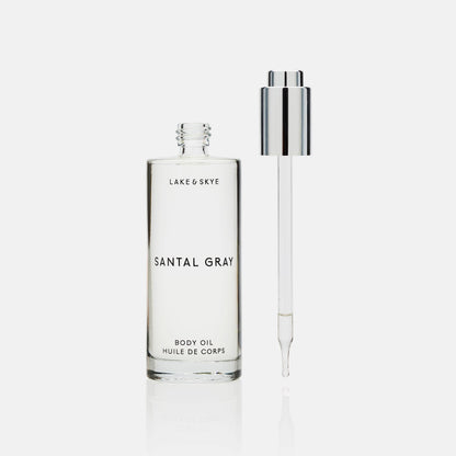 Lake & Skye Santal Gray Body Oil, 3.4 fl oz (100 ml), Hydrating with Vitamin E & Sweet Almond Oil - Woody Scent