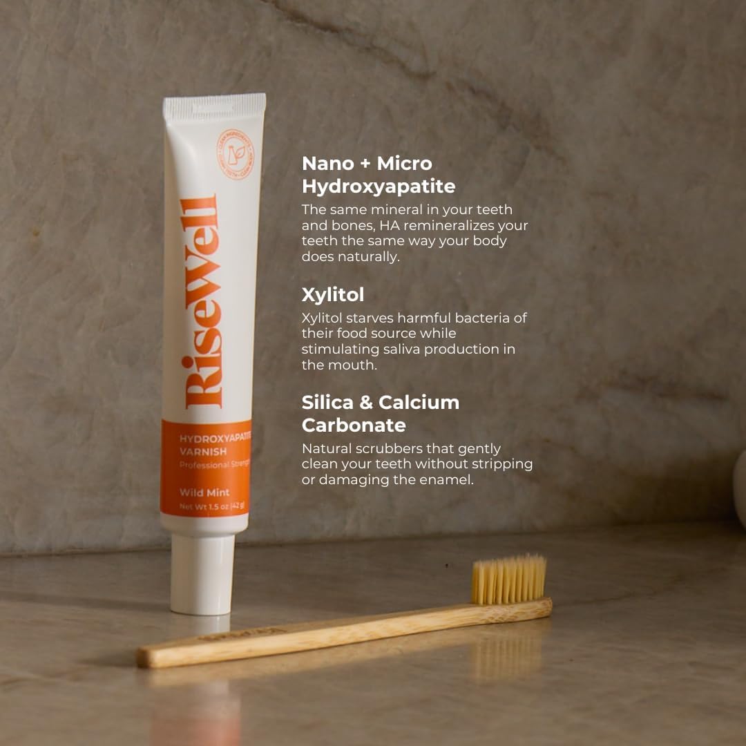 Risewell Micro & Nano Hydroxyapatite Varnish - No Added Fluoride, USA Made, Gentle & Safe to Swallow for Sensitive Teeth, Enamel Reminalization Care for Kids and Adult (Wild Mint Flavor)
