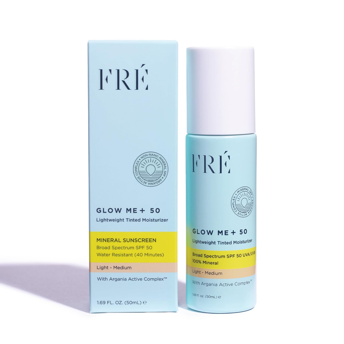 FRÉ Glow Me Tinted SPF 50 Facial Moisturizer (Light - Medium) – 3-in-1 tinted mineral SPF 50 moisturizer, Made with 100% non-nano zinc oxide