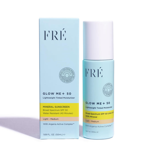 FRÉ Glow Me Tinted SPF 50 Facial Moisturizer (Light - Medium) – 3-in-1 tinted mineral SPF 50 moisturizer, Made with 100% non-nano zinc oxide