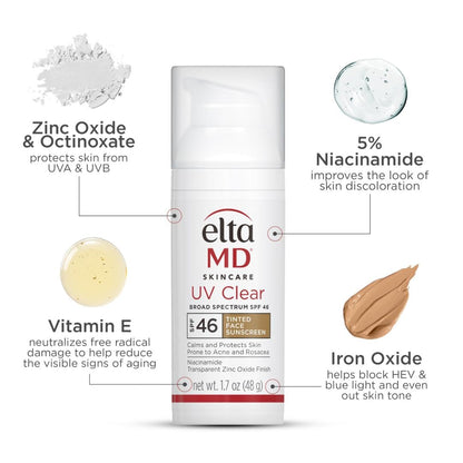 EltaMD UV Clear Face Sunscreen SPF 46, Oil-Free Sunscreen with Zinc Oxide, Dermatologist Recommended