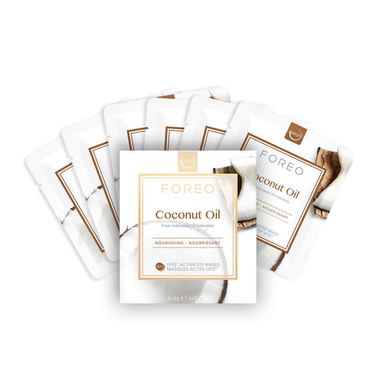 FOREO Coconut Oil Dual UFO Activated Facial Mask for Dehydrated Skin, 6 pack, Nourishing & Hydrating, Coconut Oil & Coconut Water, Cruelty-Free, Clean Formula, Compatible with all UFO devices