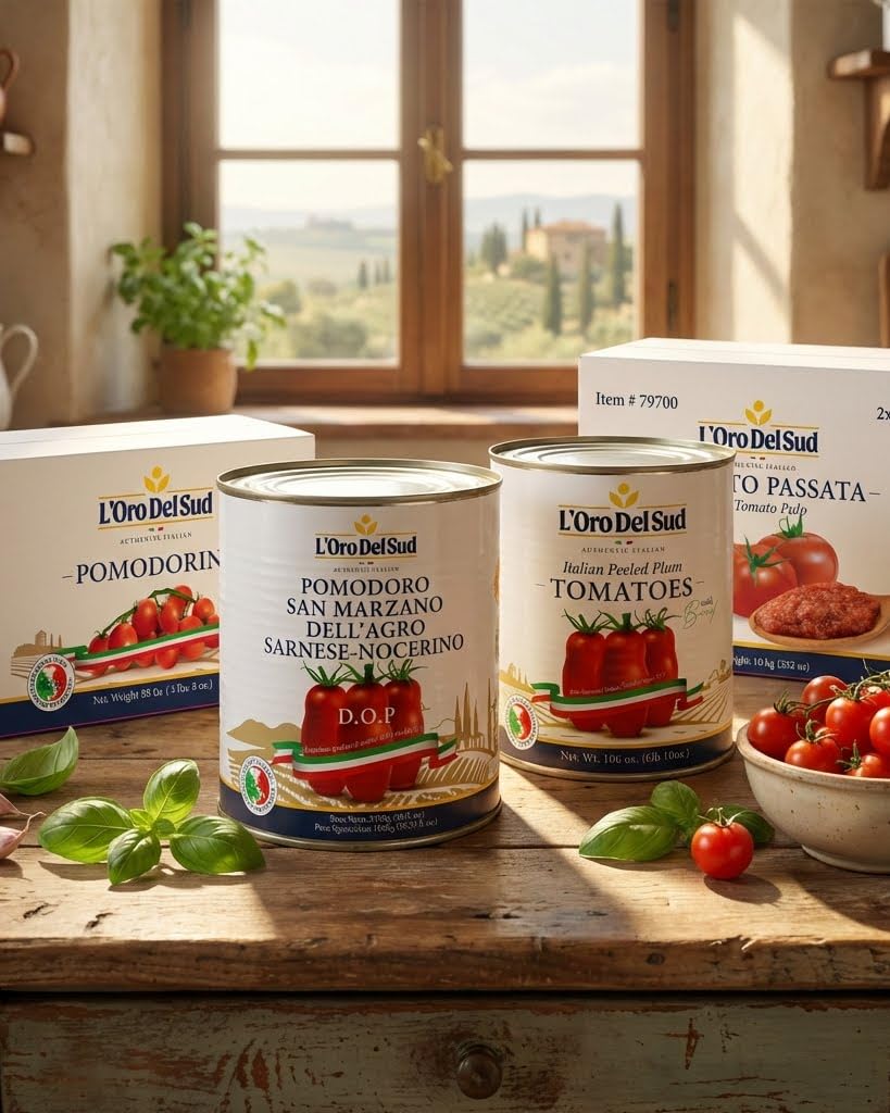 L'Oro Del Sud - D.O.P San Marzano Tomatoes of Agro Sarnese-Nocerino Area, Net Wt. 2550g (88 fl. oz). Pomodoro San Marzano dell’Agro Sarnese-Nocerino DOP Certification