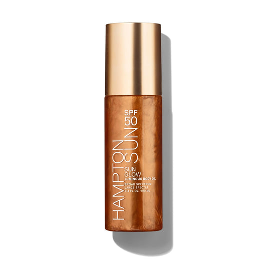 Hampton Sun SPF 50 Sun Glow Luminous Body Oil | Broad Spectrum | Lightweight Shimmering Gel | Hydrating & Nourishing with Vitamin E, Kukui, and Hibiscus Oil | Absorbs Seamlessly | Travel-Approved Size