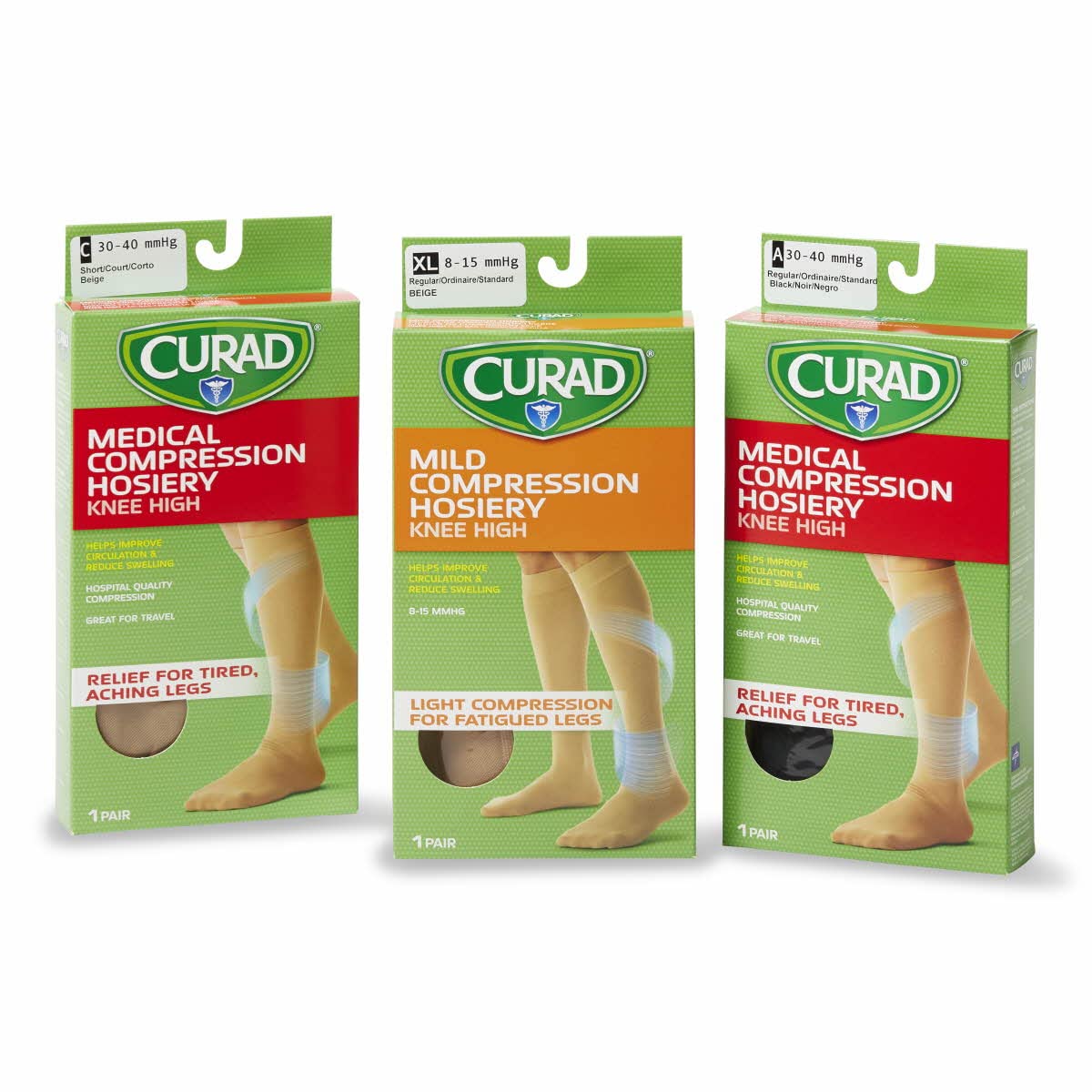 CURAD Knee High Compression Hosiery, 20-30 mmHg, Tan, Size F (3XL), Ideal for Varicose Veins & Edema Relief