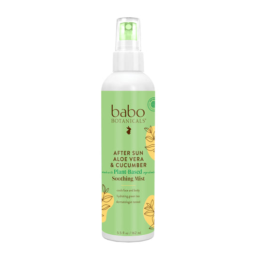 Babo Botanicals After Sun Soothing Mist - Aloe Vera & Cucumber - For Face, Body & Sensitive Skin - Non-Aerosol - No-touch application - EWG Verified - Alcohol-Free - Scented with cucumber extract