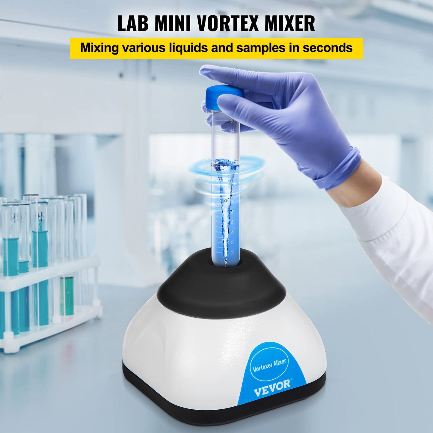 VEVOR Vortex Mixer, 3000RPM Mini Vortex Mixer Shaker, Touch Function Scientific Lab Vortex Shaker, Mix Up to 50ML, 6mm Orbital Diameter for Test Tube, Nail Polish, Eyelash Adhesives, Paint