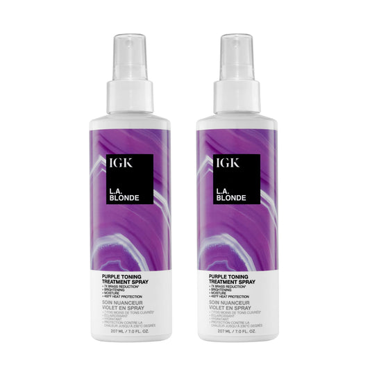 IGK L.A. Blonde Purple Toning Treatment Spray 2 pack – Leave-In Violet Spray That Neutralizes Brass, Brightens Blonde, Hydrates & Provides 450°F Heat Protection – Vegan & Color-Safe