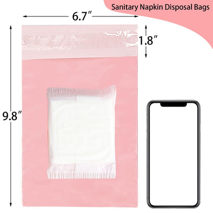 Sanitary Napkin Disposal Bags, 100Pcs Disposable Period Trash Bags, Feminine Hygiene Bags for Pads and Tampons, 1.67 Mil Pink Self-adhesive Feminine Product Disposal Bags for Blocking Odors, 6.7x9.8IN