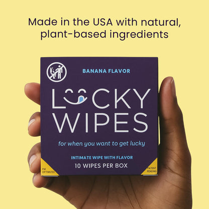 Lucky Wipes For Men, Individually Wrapped - pH Balanced Flavored Intimate Wipes - Pack of 10 (Banana)