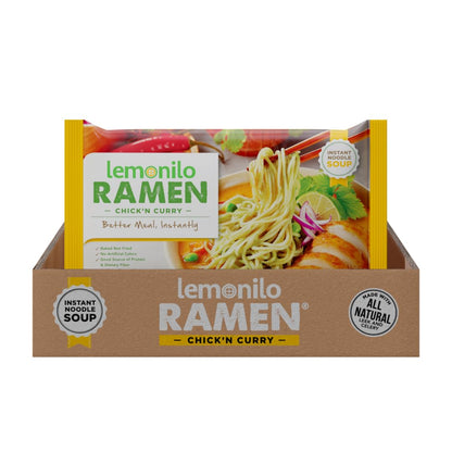 Lemonilo Ramen - Chick'n Curry Soup - Healthy Instant Ramen - Oven-Baked Noodles with Tumeric - Made with All-Natural Ingredients - Quick Meal Kit (2.57 Oz) - Pack of 6