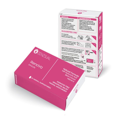 ZENZSUAL Renova Ovulos Moisture Support Suppositories, 20 Inserts (2 Boxes) – Extra Strength Feminine Dryness Support - Moisture Care with 10mg Hyaluronic Acid, Vitamin E, Flaxseed Oil & Cocoa Butter