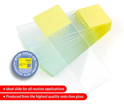 Globe Scientific 1324Y Glass Microscope Slide, 25 x 75mm Size, Ground Edges with Safety Corners, Yellow Frosted (1,440 slides)