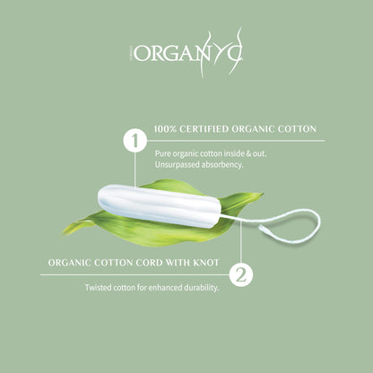 Organyc - 100% Certified Organic Cotton Tampons - No Applicator, Free from Chlorine, Perfumes, Rayon, and Chemicals - Normal, Regular, 16 Count (Pack of 1) (R00992)
