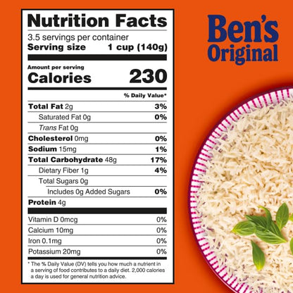 BEN'S ORIGINAL Ready Rice Jasmine Family Size Rice, Easy Dinner Side, 17.3 OZ Pouch (Pack of 6)