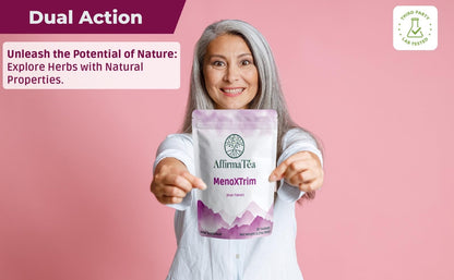 MenoXTrim Organic Menopause Relief: Hormone Balance | Bloating | Hot Flashes | Excess Water | Midlife Belly | Yerba Mate, Dandelion, Nettle Leaf, Lemon Balm, Turmeric, Ginger | Natural Açai Flavor.