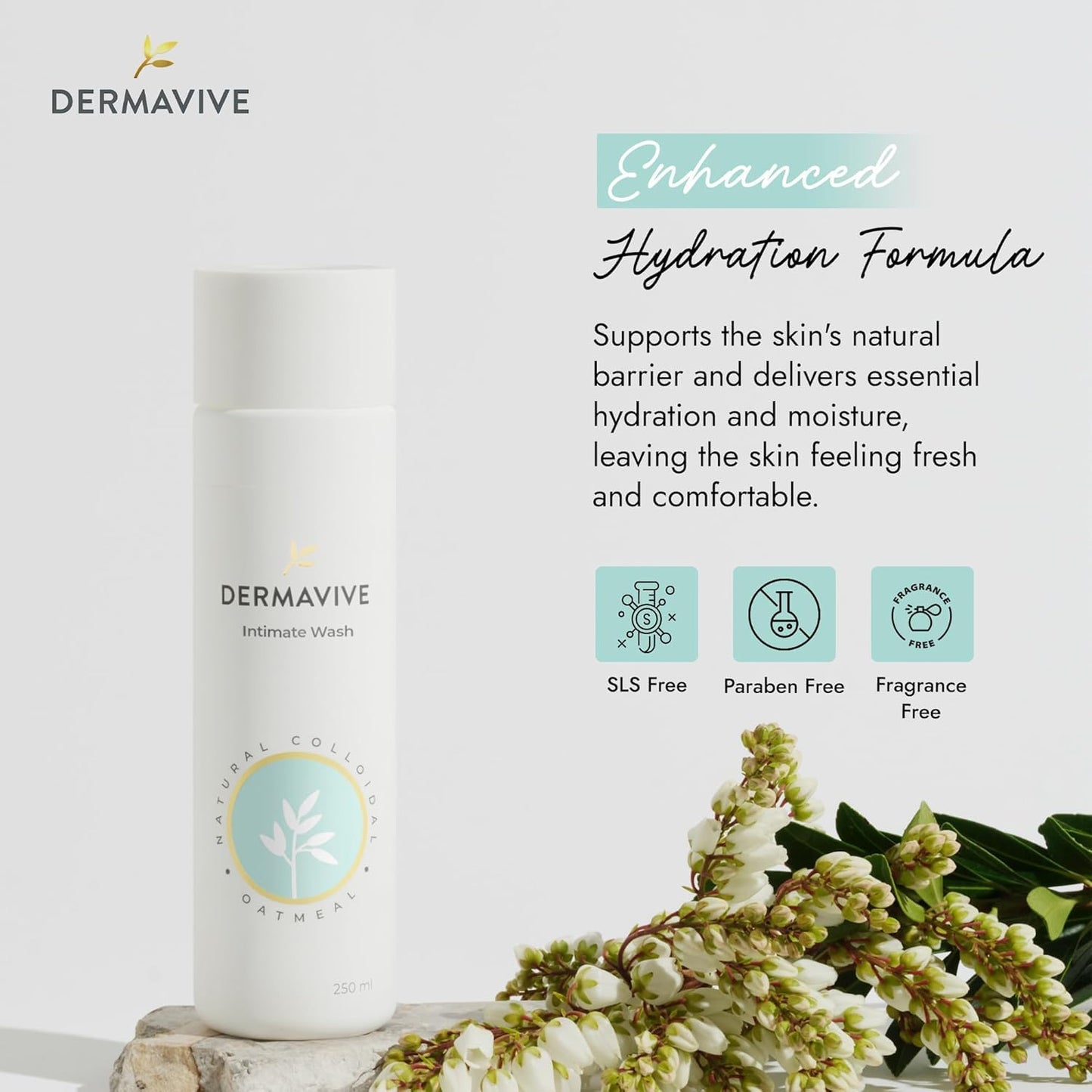 Dermavive Intimate Wash, Gentle Feminine Cleanser for Women, Soap-Free Feminine Hygiene Wash, pH-Balanced and Dermatologist Tested, 250ml (8.45 fl oz)